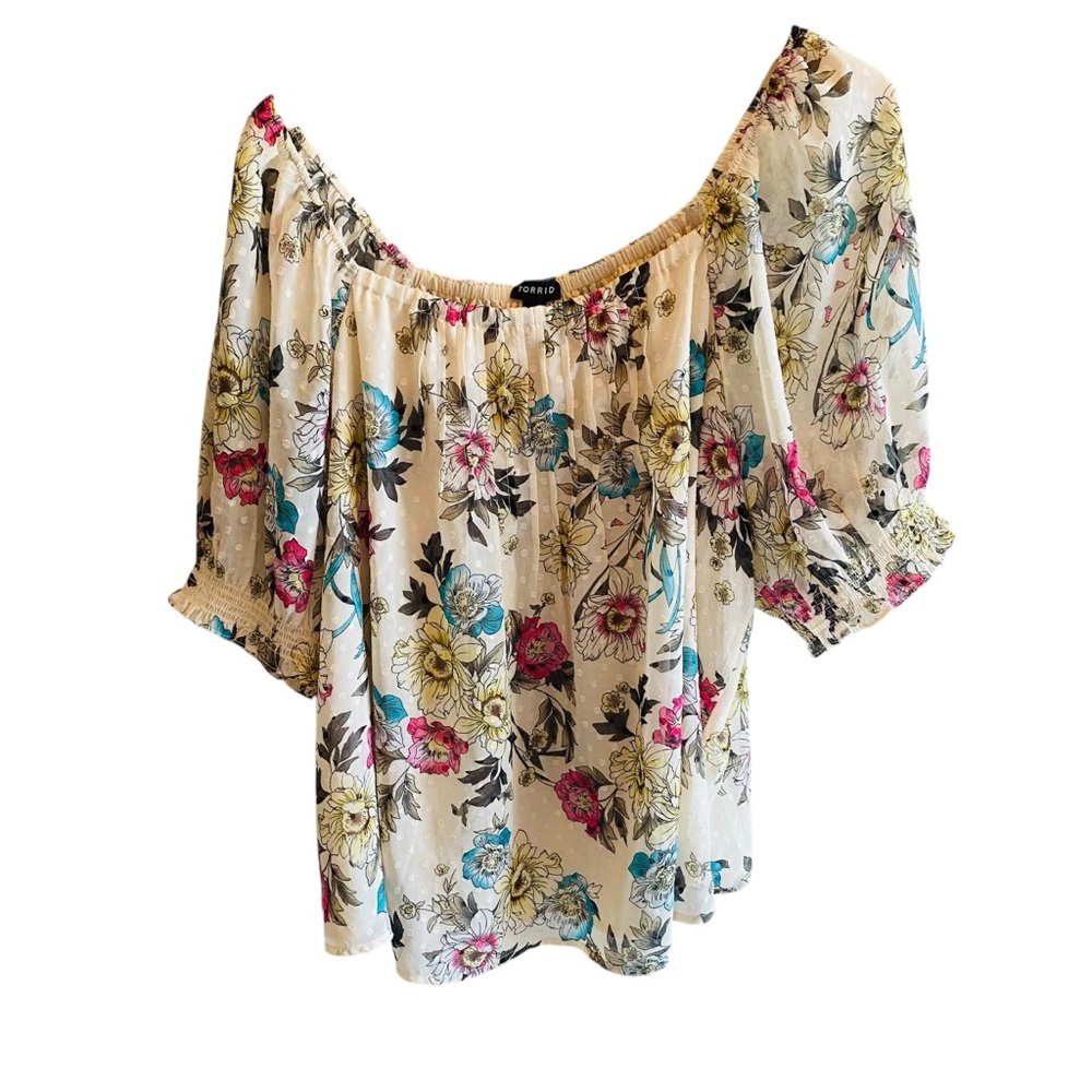 TORRID Floral Kentucky Derby Chiffon Clip‎ Dot Blouson Short Sleeve Blouse - Picture 5 of 8